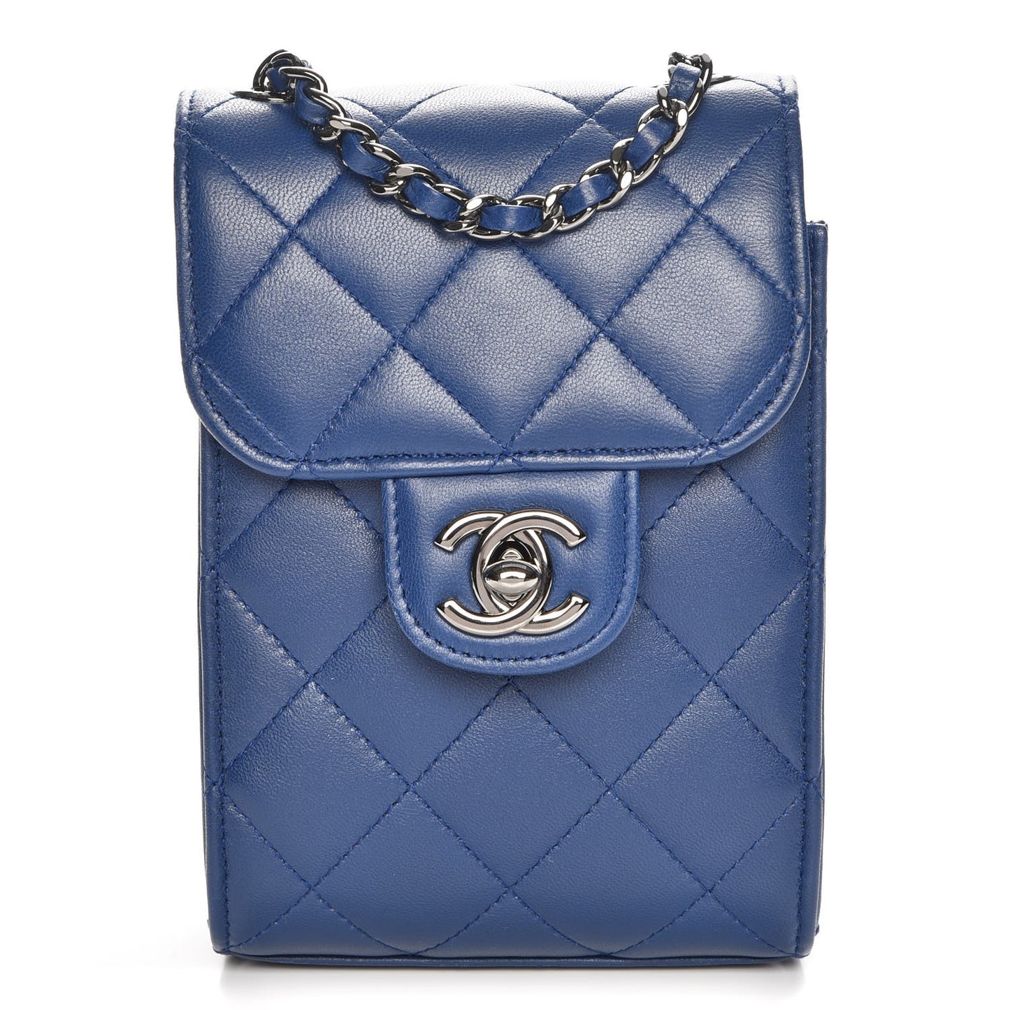 Lambskin Quilted Extra Mini Wallet On Chain WOC Navy