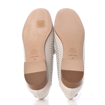 Chanel Lambskin Braided Kangaroo Mocassin Loafers 36 White 5 of 10