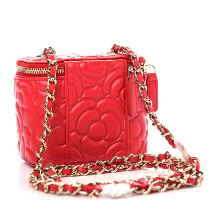 Chanel Lambskin Camellia Embossed Mini Vanity Case With Chain Red 3 of 11