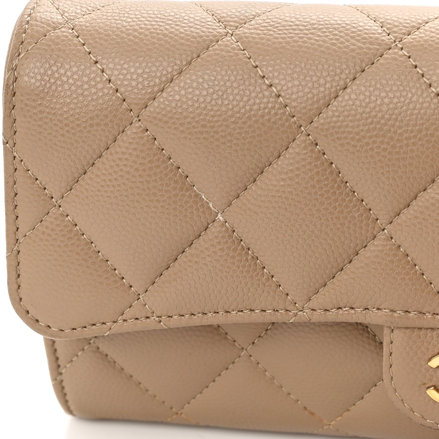 Caviar Quilted Long Flap Wallet Beige