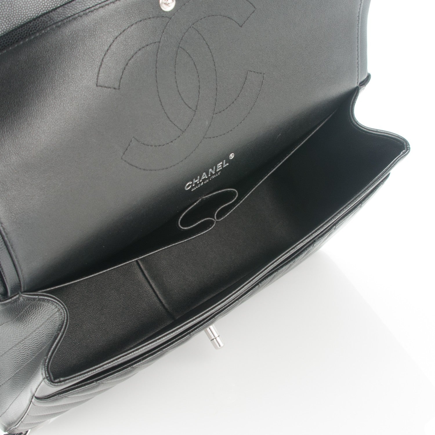 Chanel Caviar Chevron Quilted Jumbo Double Flap Black 6 of 7