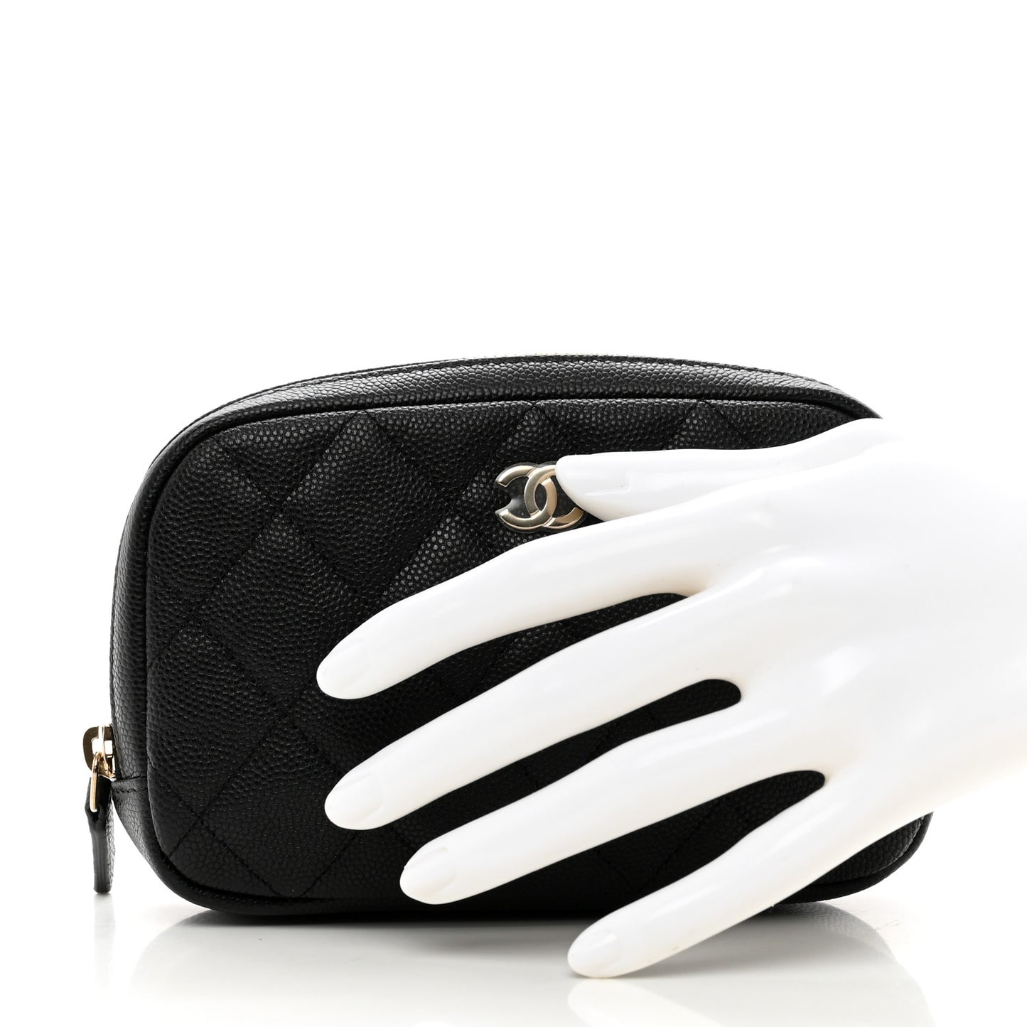 Caviar Quilted Small Curvy Pouch Cosmetic Case Black