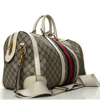 Gucci GG Supreme Monogram Textured Dollar Calfskin Web Medium Ophidia Duffle Bag Beige Ebony Mystic White 3 of 13