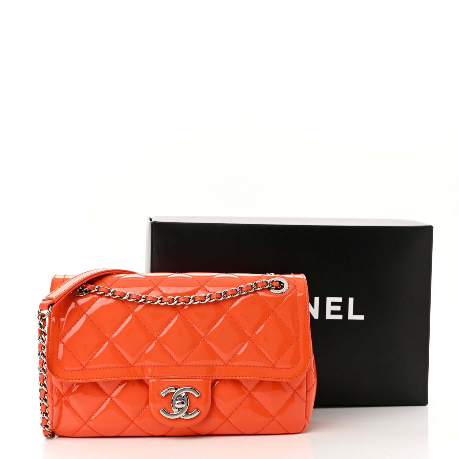 Chanel Patent Quilted Small Coco Shine Flap Orange 12 of 12