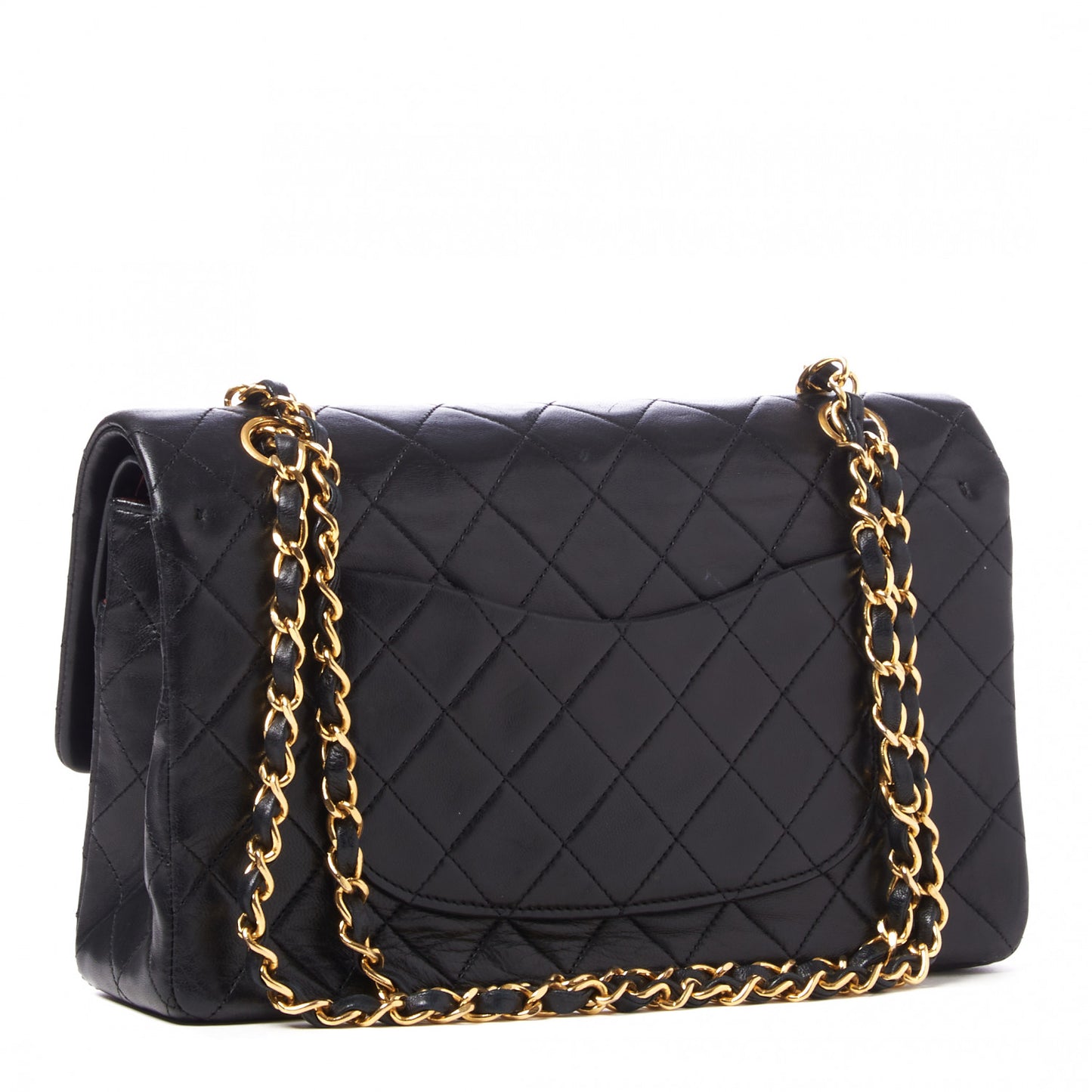 Lambskin Quilted Medium Double Flap Black