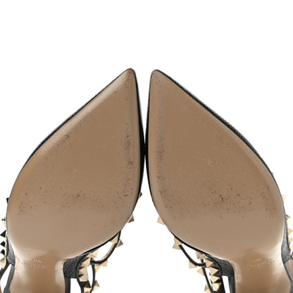 Valentino Garavani Pebbled Calfskin Rockstud Ankle Strap Pumps 39 Black 6 of 13