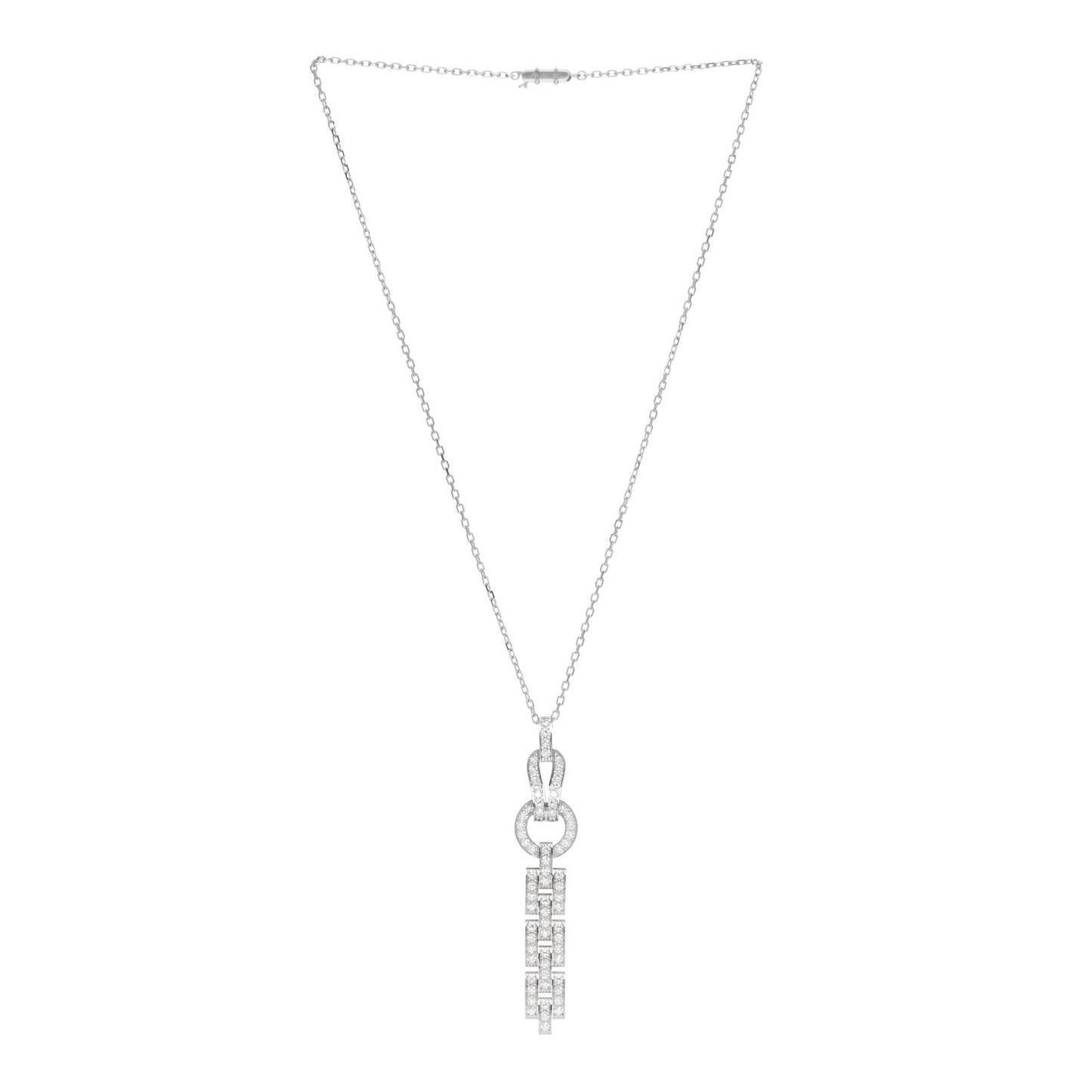 18K White Gold Diamond Agrafe Drop Pendant Necklace