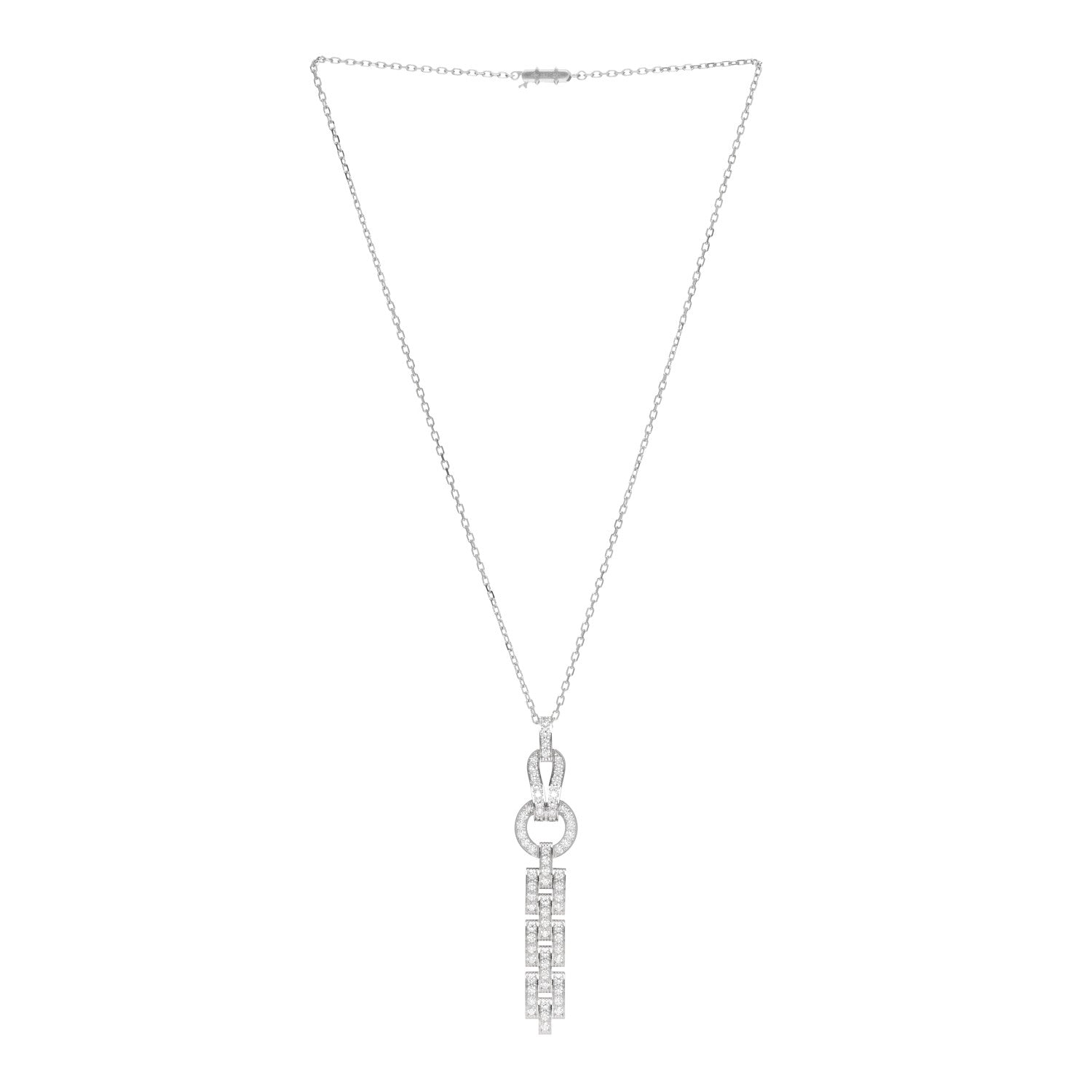 Cartier 18K White Gold Diamond Agrafe Drop Pendant Necklace 2 of 5