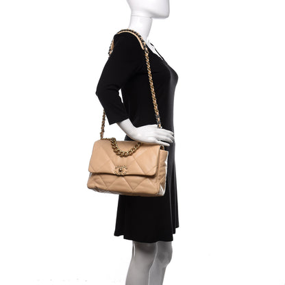 Chanel Shiny Goatskin Quilted Large 19 Flap Beige 2 of 11