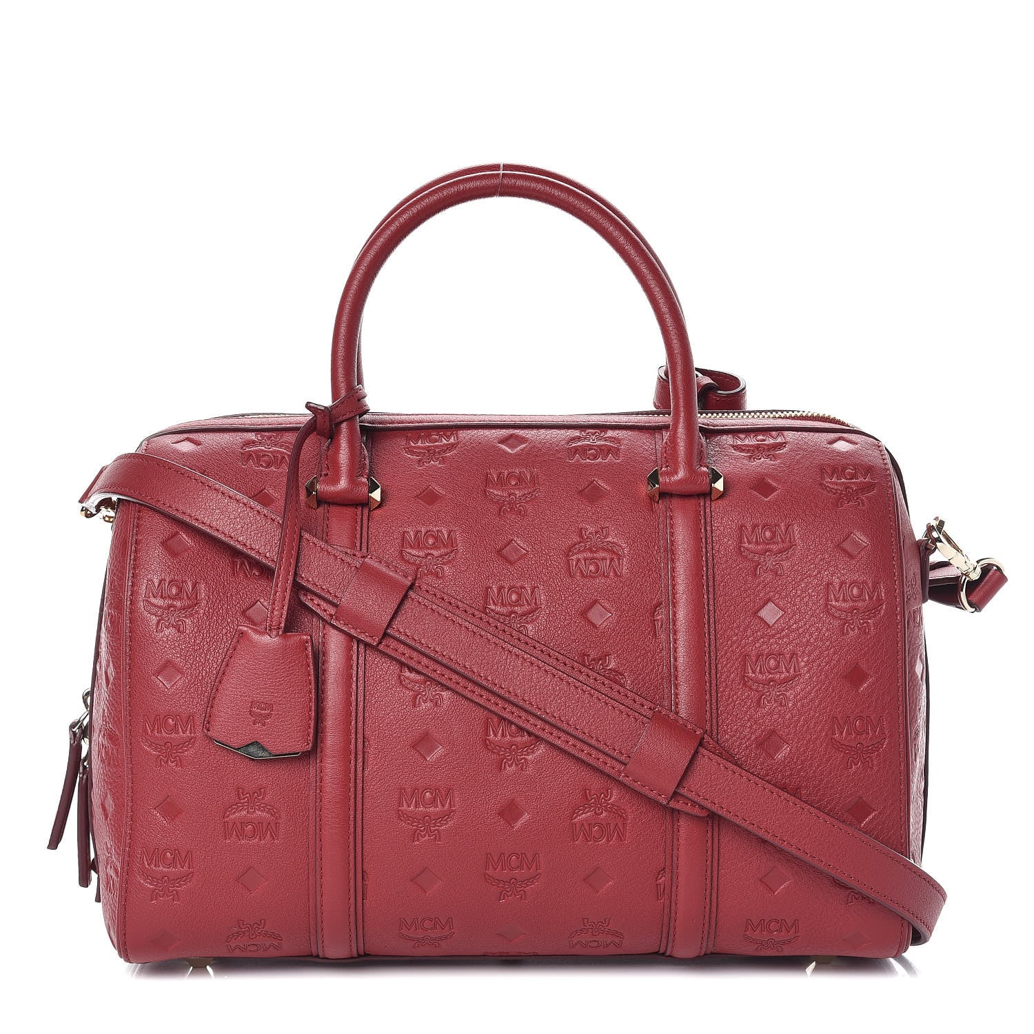 MCM Calfskin Ottomar Monogram Boston Bag Red 1 of 12