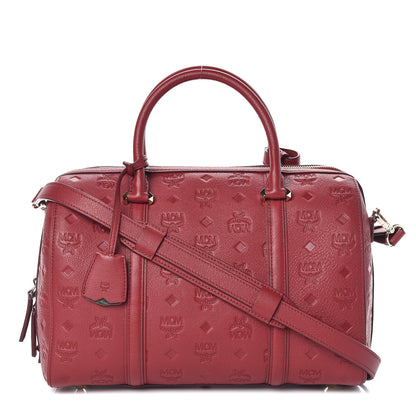 MCM Calfskin Ottomar Monogram Boston Bag Red 1 of 12
