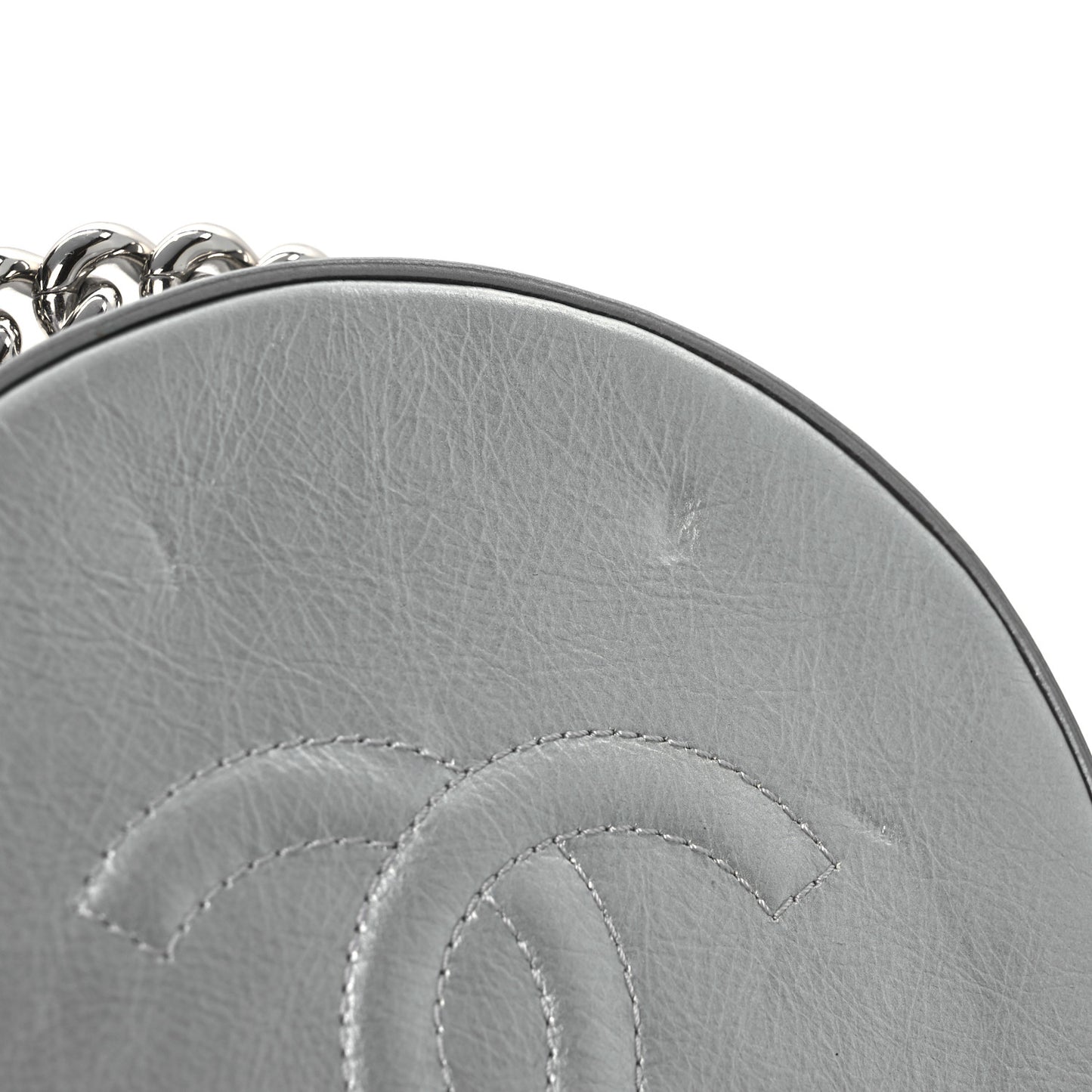 Metallic Glazed Calfskin Round As Earth Evening Bag Silver