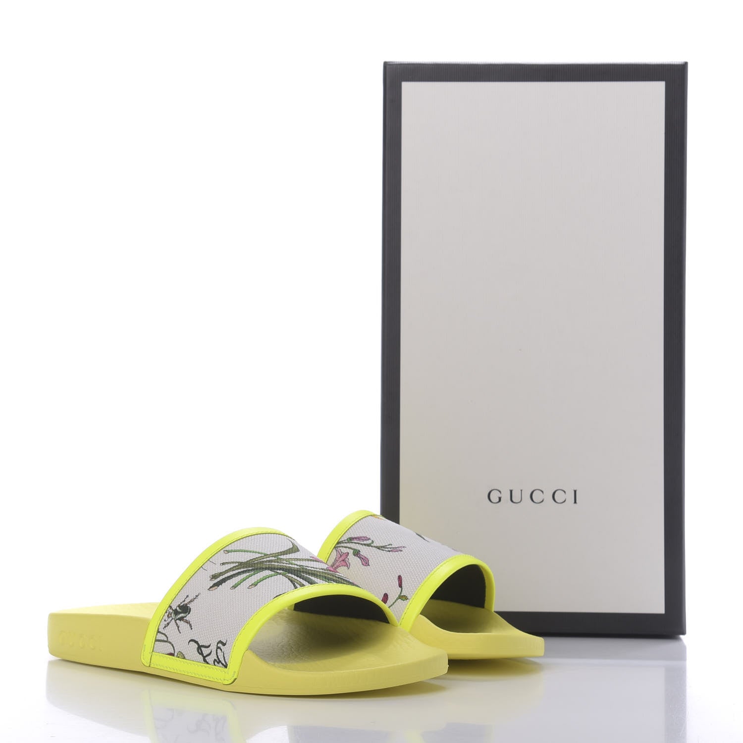 Gucci Canvas Flora Print Slide Sandals 36 White Multicolor Yellow Fluo 9 of 9