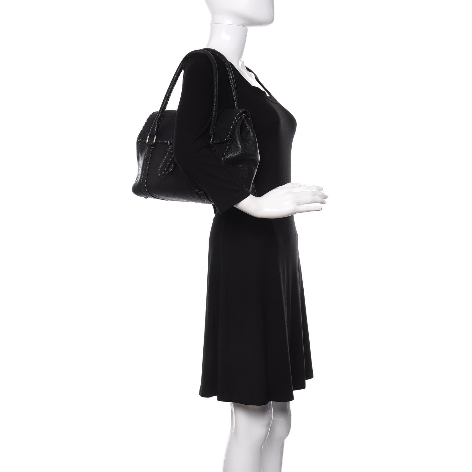 Fendi Calfskin Romano Selleria Medium Linda Satchel Black 2 of 11