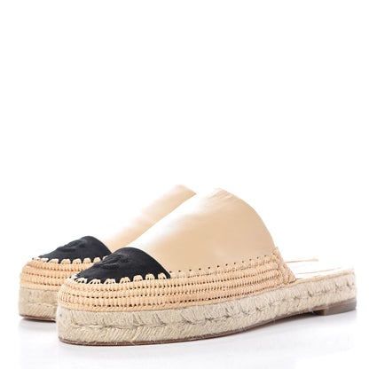 Chanel Lambskin Grosgrain CC Espadrille Mules 40 Beige Black 10 of 10
