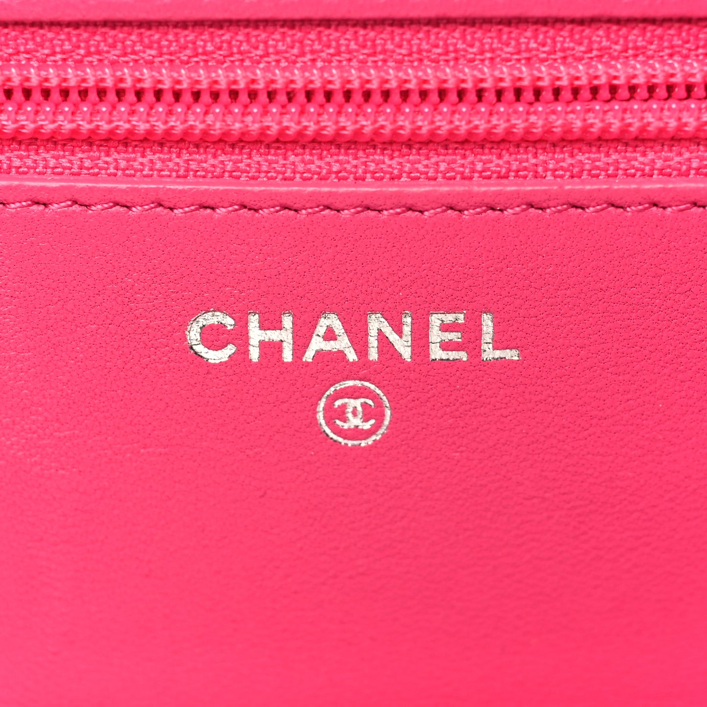 Lambskin Quilted Wallet On Chain WOC Dark Pink