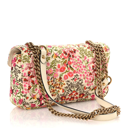 Gucci Cotton Calfskin Matelasse Floral Print Small GG Marmont Shoulder Bag Ivory Pink 3 of 10