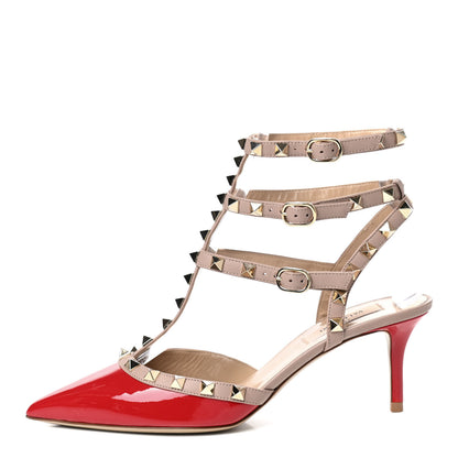 Valentino Garavani Patent Nappa Rockstud Ankle Strap 65mm Pumps 37.5 Rosso Valentino Poudre 1 of 8
