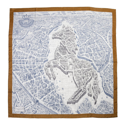 Hermes Cashmere Silk La Cite Cavaliere Shawl 140 Gold Gris Chine 1 of 4