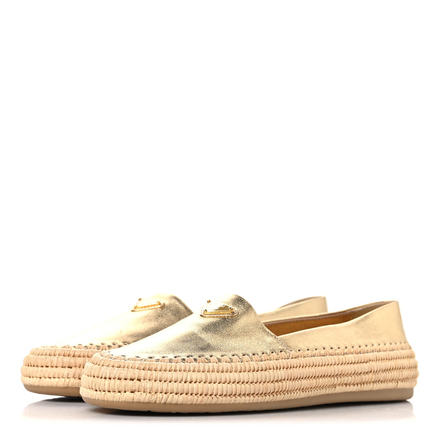 Metallic Nappa Triangle Logo Espadrilles 38 Platino