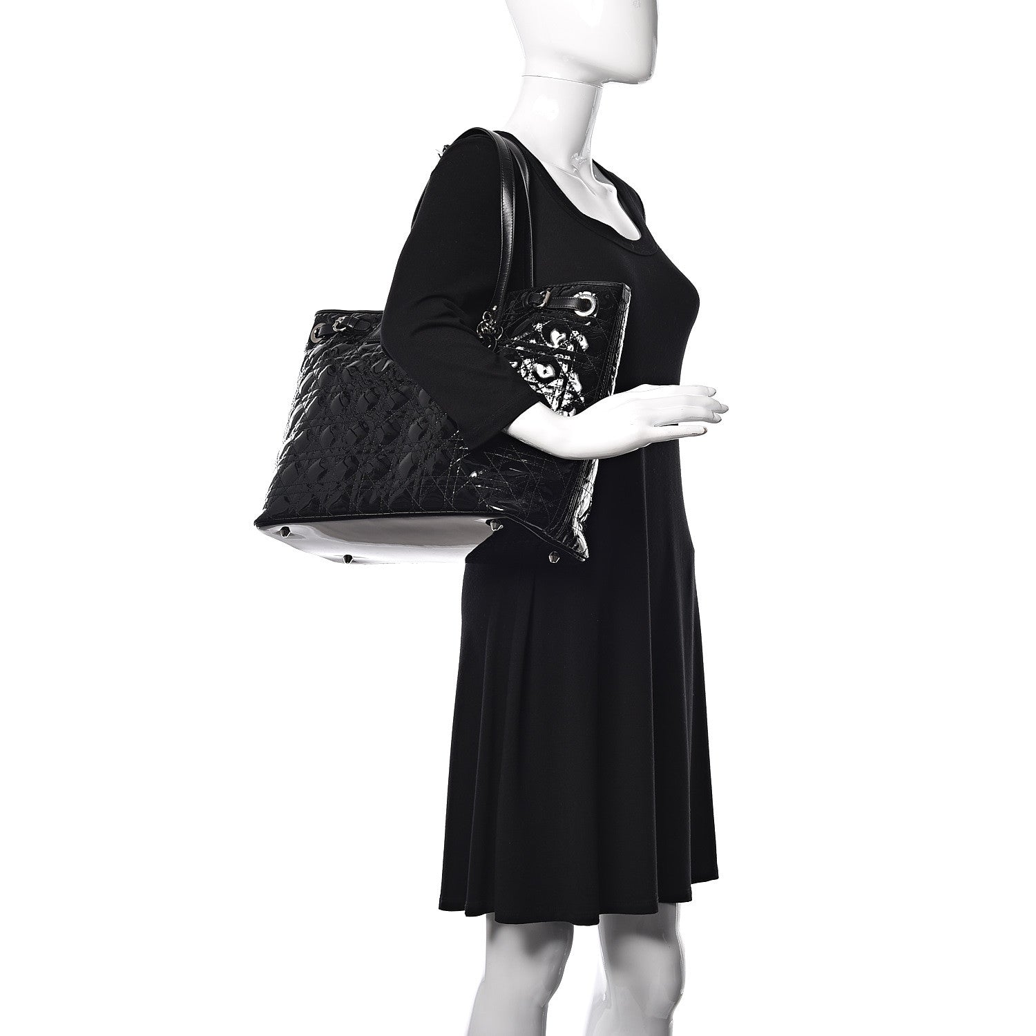 Christian Dior Patent Cannage Medium Panarea Tote Black 2 of 9
