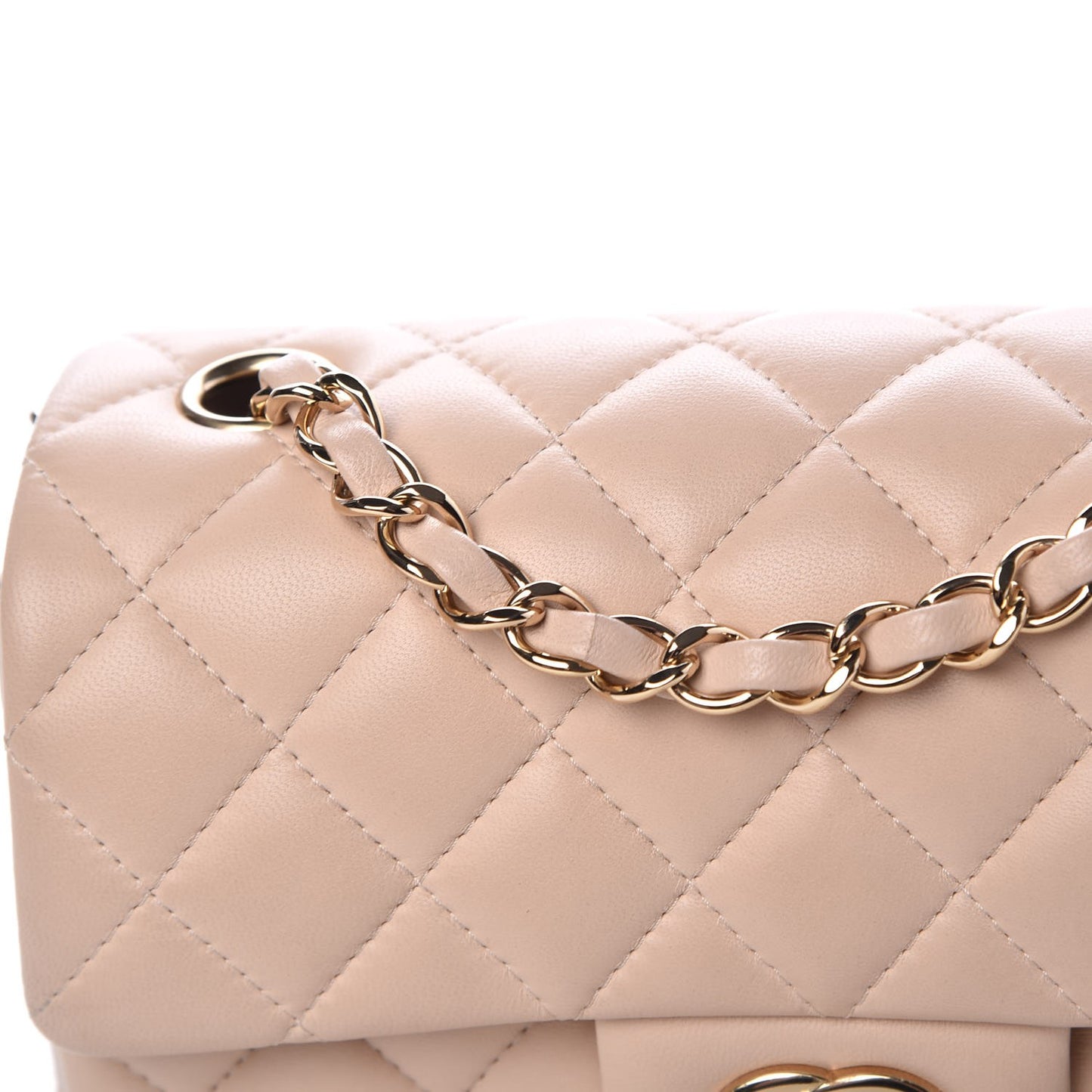 Lambskin Quilted Mini Rectangular Flap Light Beige