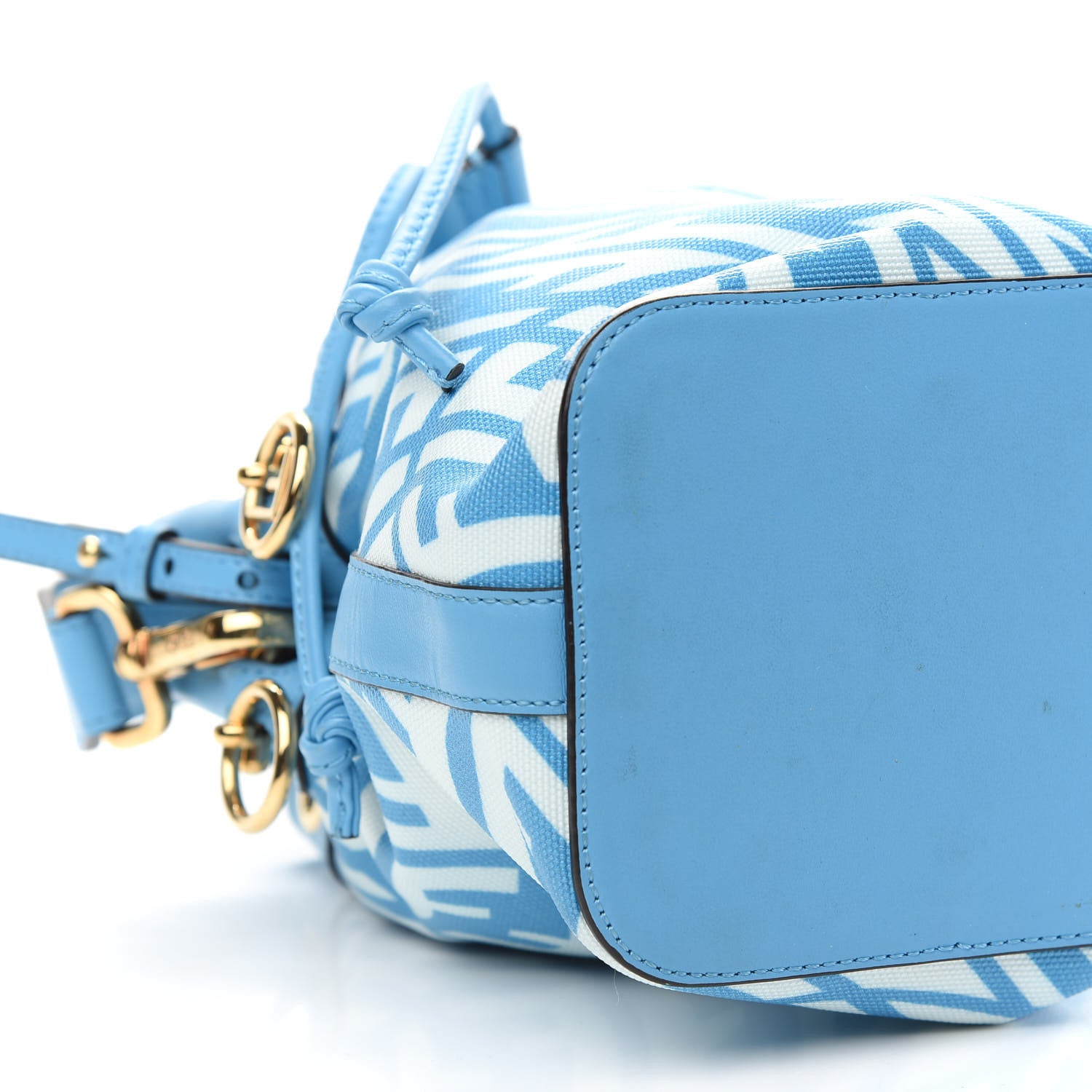 Fendi X SARAH COLEMAN Glazed Canvas Vitello King F is Fendi FF Vertigo Mini Mon Tresor Bucket Bag Cyber Blue White 9 of 11