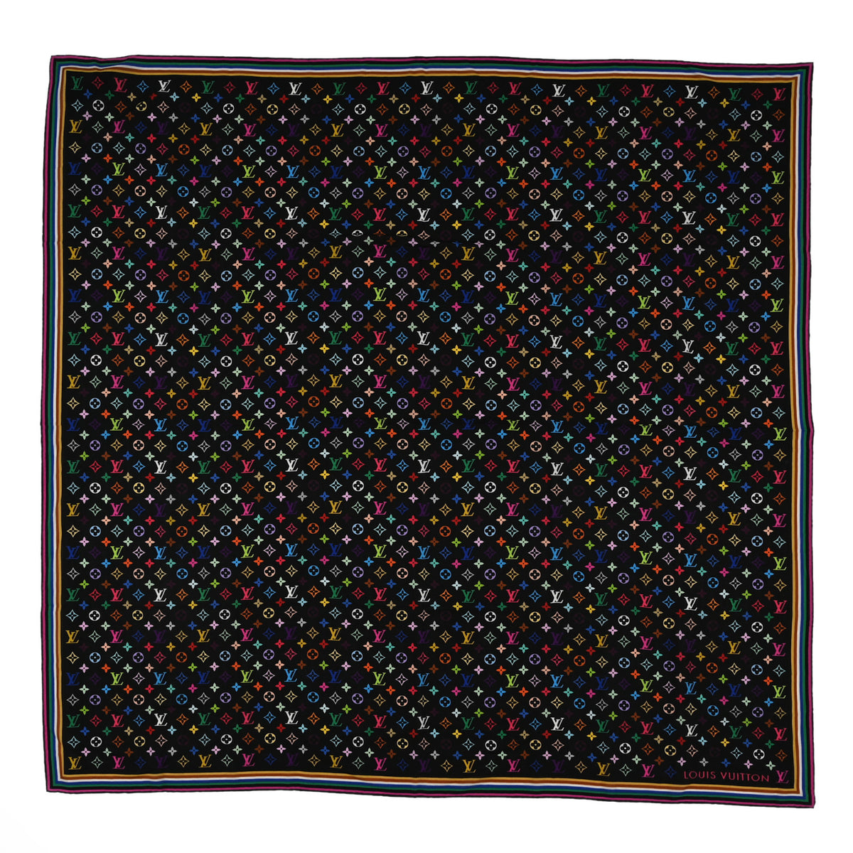 LV X TM Silk Monogram Multicolor Square 90 Scarf Black