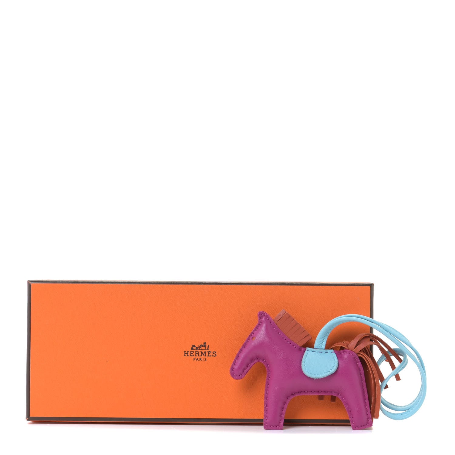 Hermes Milo Lambskin Grigri Rodeo Horse Bag Charm PM Rose Pourpre Cornaline Celeste 6 of 6
