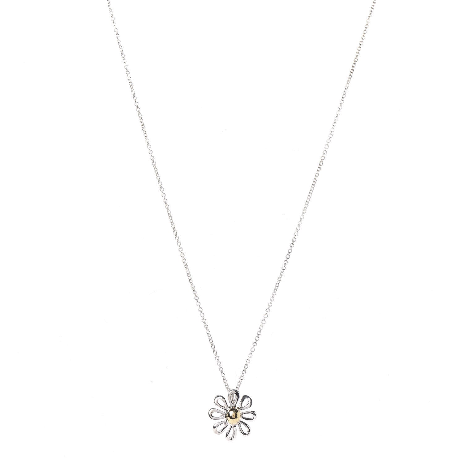 Tiffany Sterling Silver 18K Yellow Gold Daisy Pendant Necklace 1 of 6