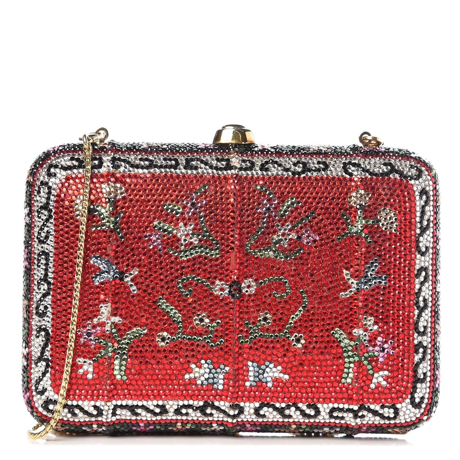 Judith Leiber Swarovski Crystal Floral Minaudiere Clutch Red 1 of 7