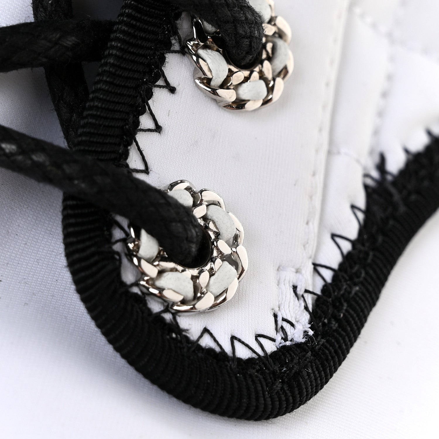 Chanel Fabric Grosgrain Quilted Cap Toe Lace Up Combat Boots 36.5 White Black 9 of 9