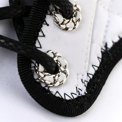 Chanel Fabric Grosgrain Quilted Cap Toe Lace Up Combat Boots 36.5 White Black 9 of 9