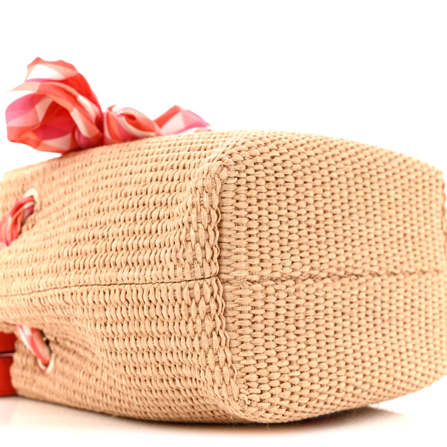 Raffia Bon Bon Bow Bucket Bag Natural Paprika Candy Pink Multicolor