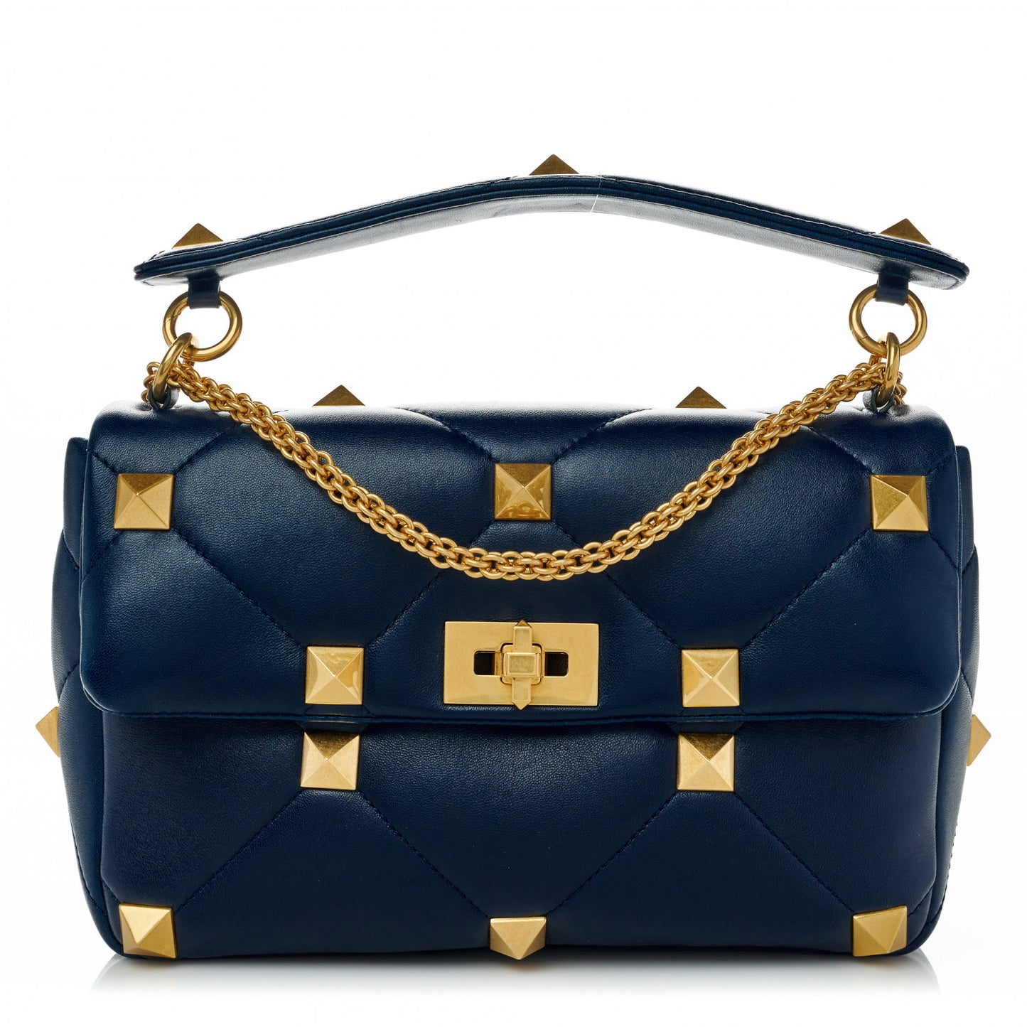 Nappa Large Roman Stud Shoulder Bag Marine