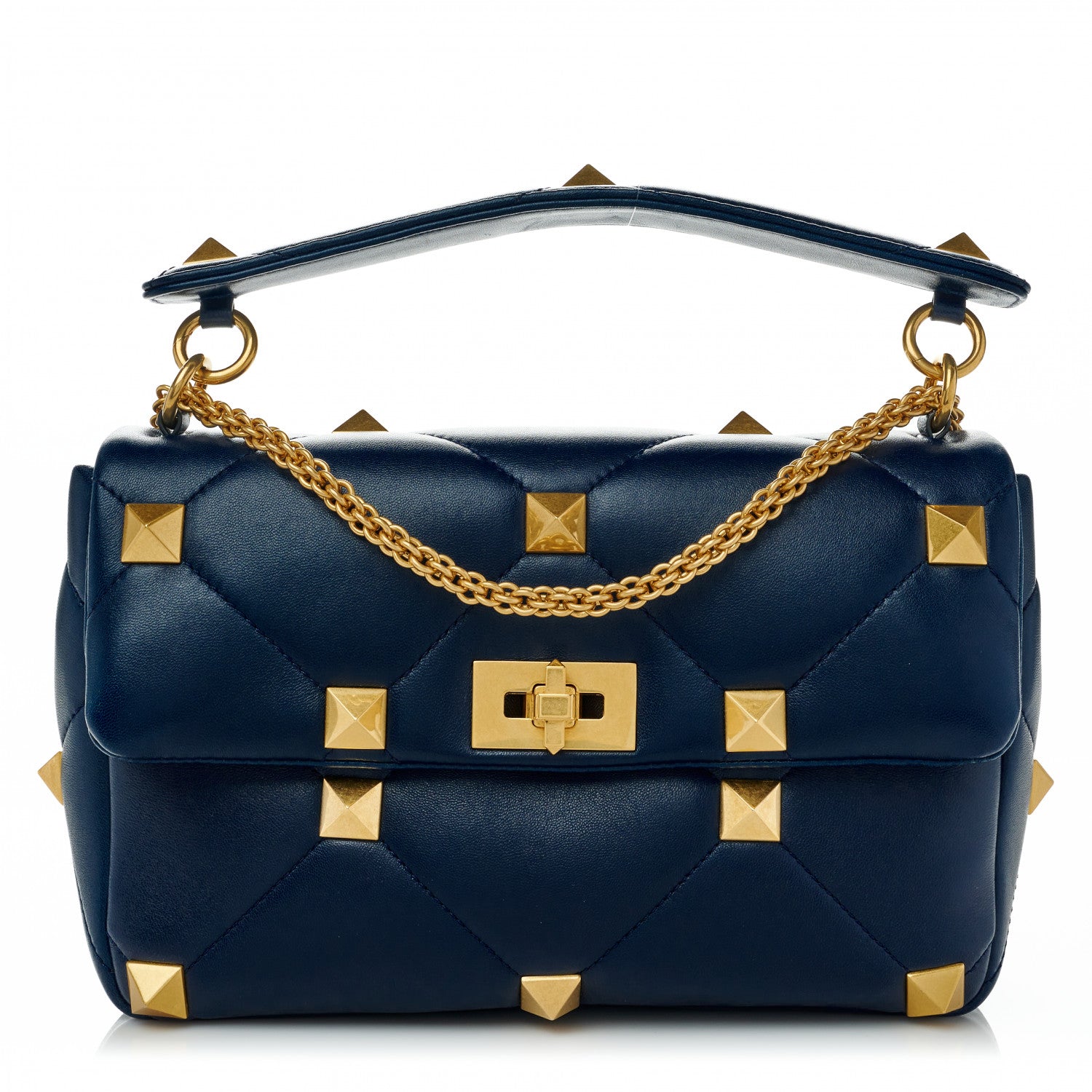 Valentino Garavani Nappa Large Roman Stud Shoulder Bag Marine 1 of 8