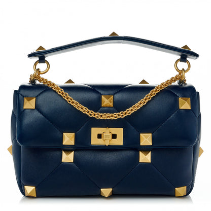 Valentino Garavani Nappa Large Roman Stud Shoulder Bag Marine 1 of 8