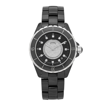Chanel Stainless Steel Ceramic Diamond Dial 38mm J12 Quartz Watch Black 1 of 5