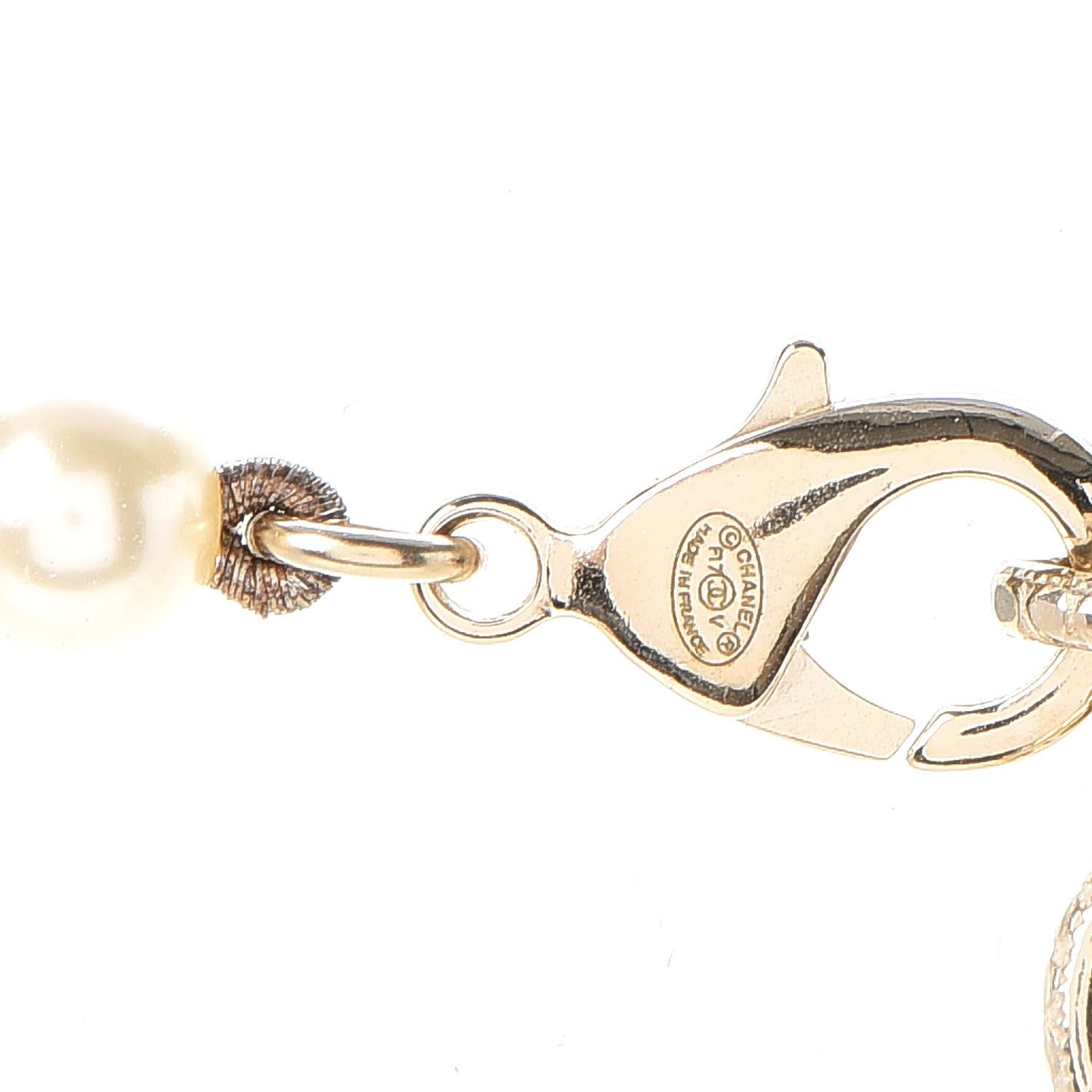 Graduated Pearl Crystal CC Long Necklace Light Gold