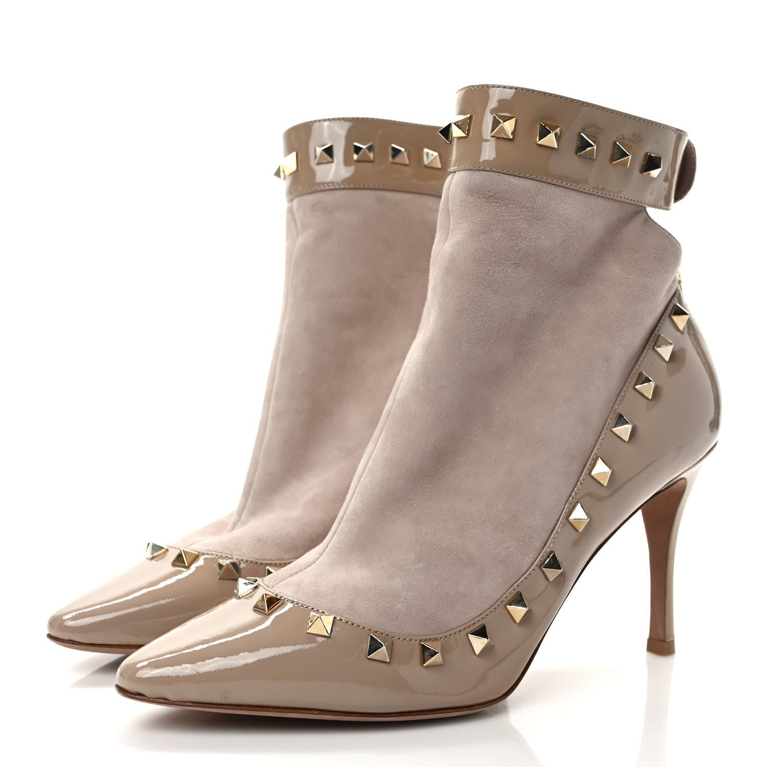Valentino Garavani Patent Suede Rockstud Ankle Booties 38 Poudre 3 of 8