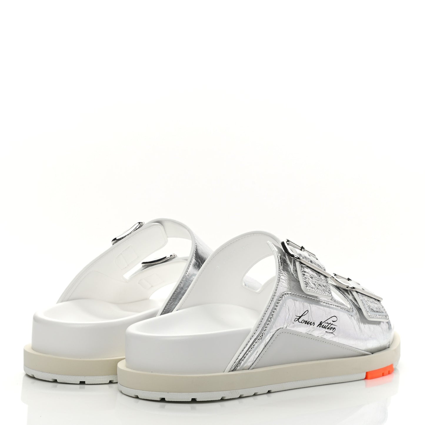 Metallic Mix Materials Mens LV Script Trainer Mules 10 Silver Multicolor