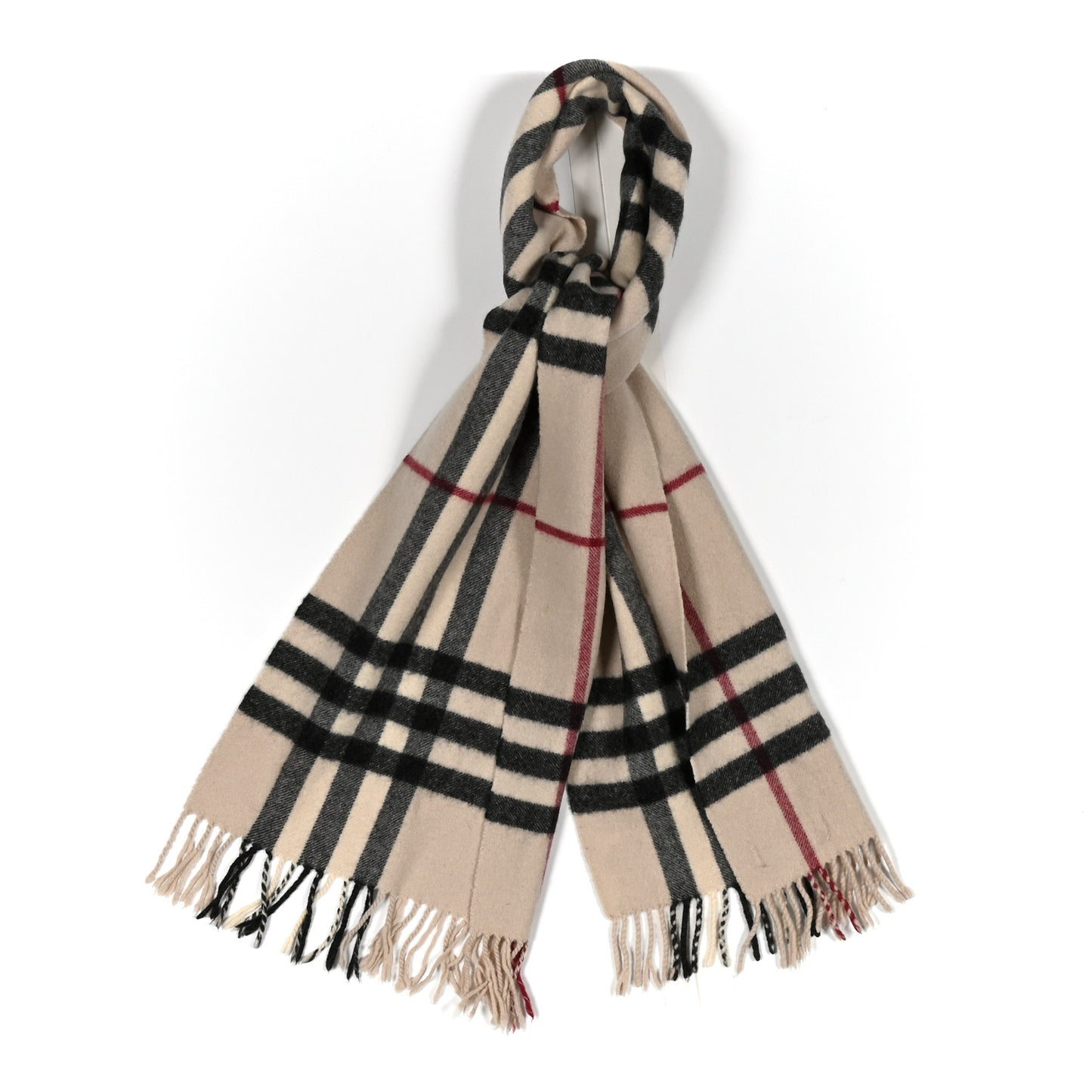 Cashmere House Check Fringe Scarf Ivory