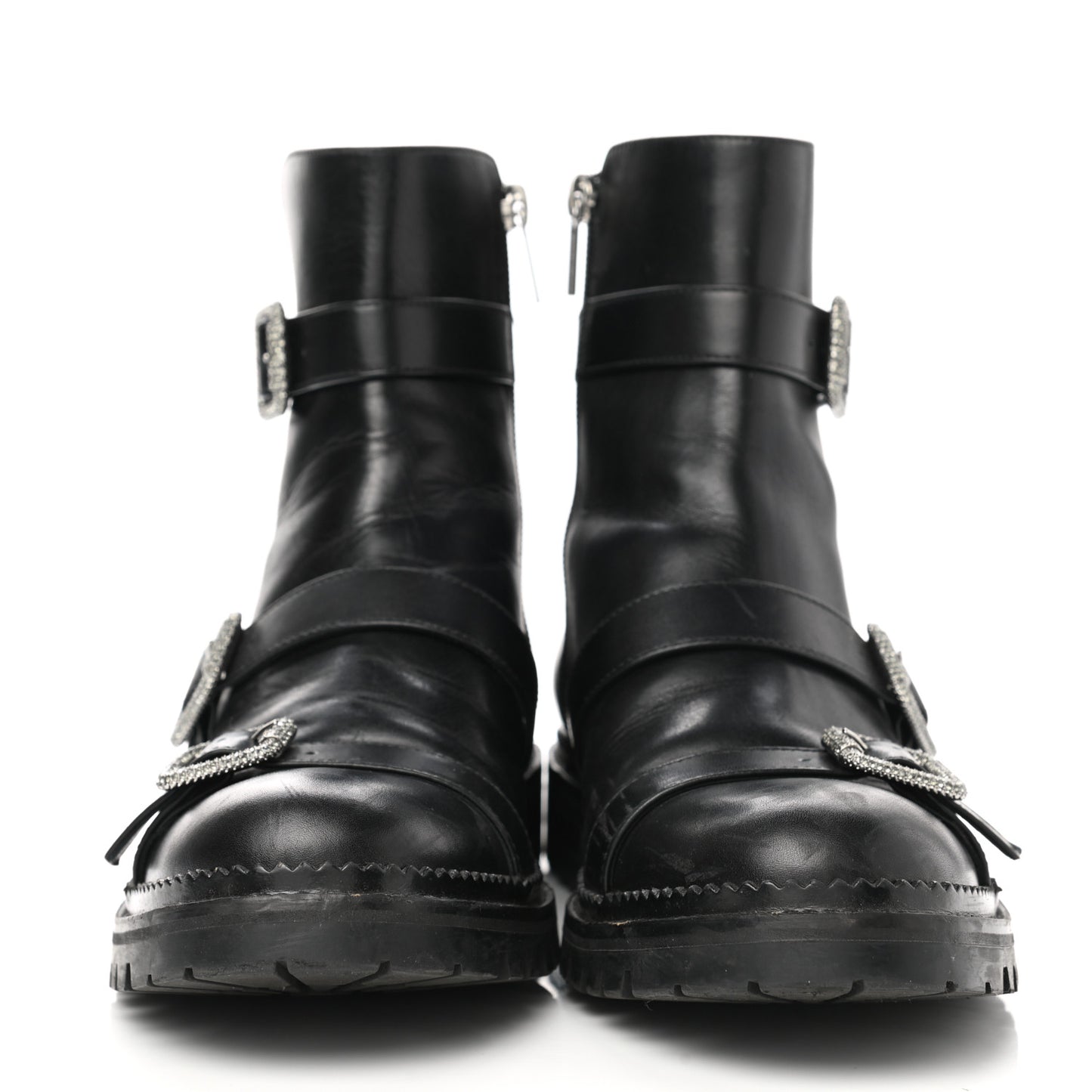 Calfskin Crystal Buckle Hank Boots 38 Black