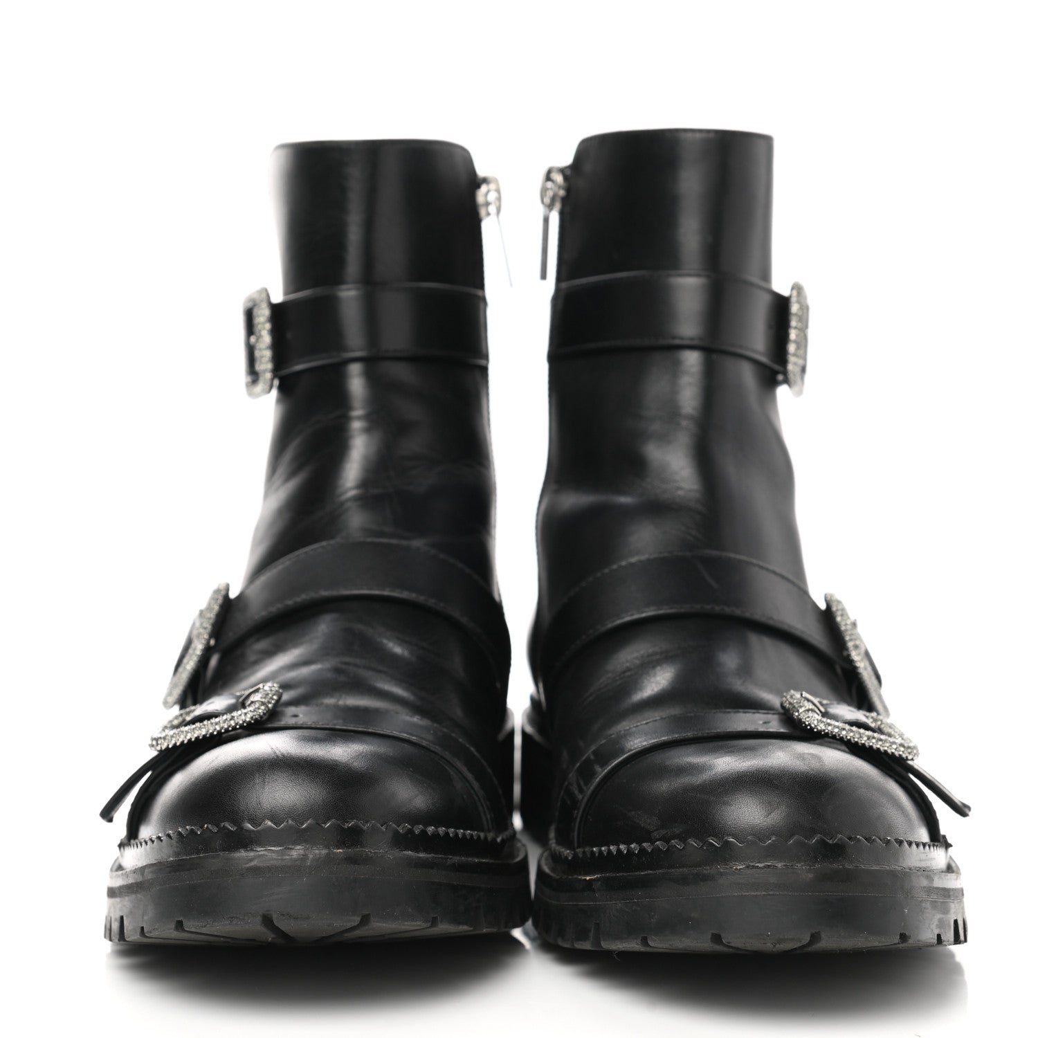 Jimmy Choo Calfskin Crystal Buckle Hank Boots 38 Black 2 of 11