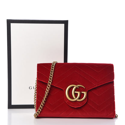 Gucci Velvet Matelasse GG Marmont Chain Wallet Hibiscus Red 11 of 11