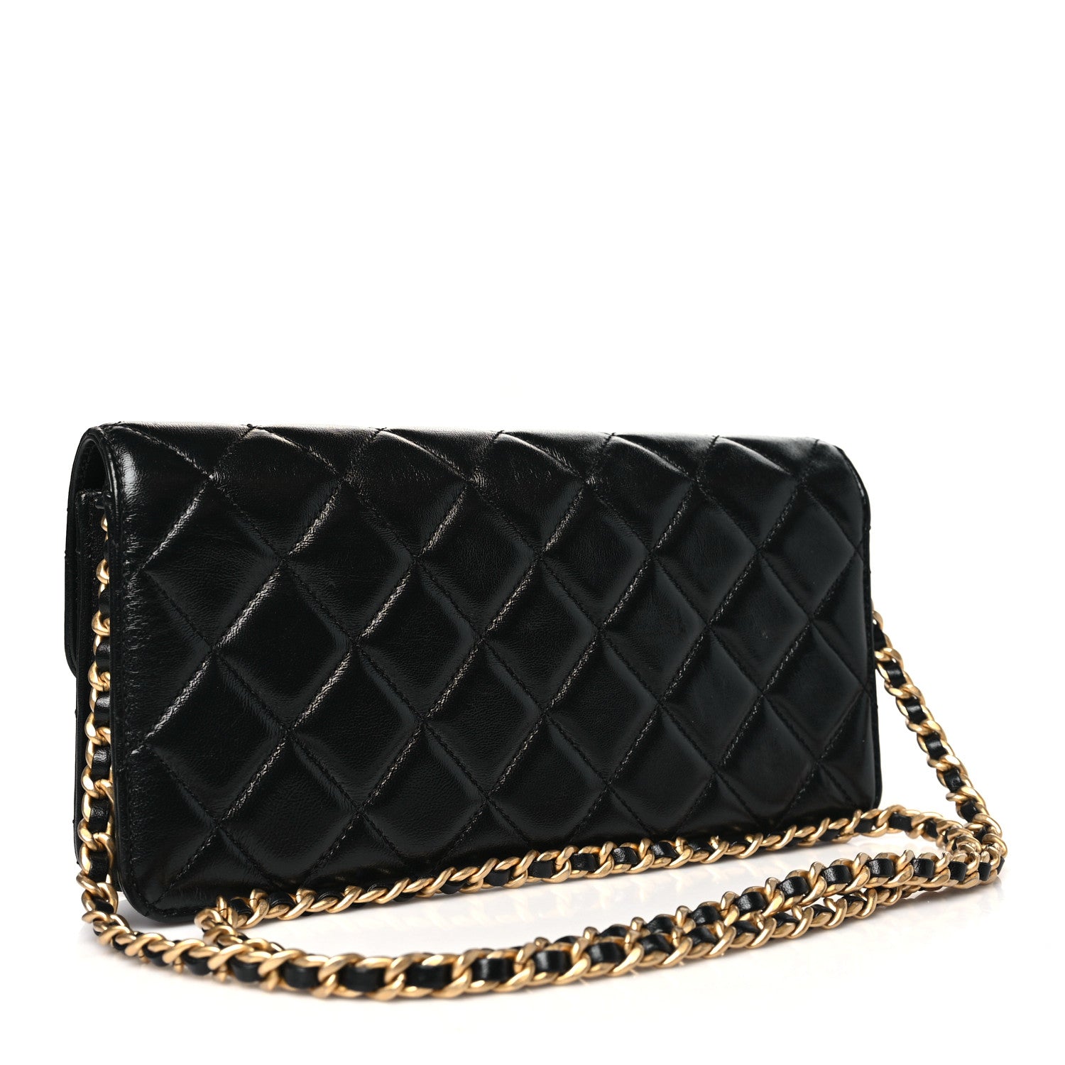 Chanel Shiny Lambskin Quilted Flap Clutch Bag Black 3 of 10