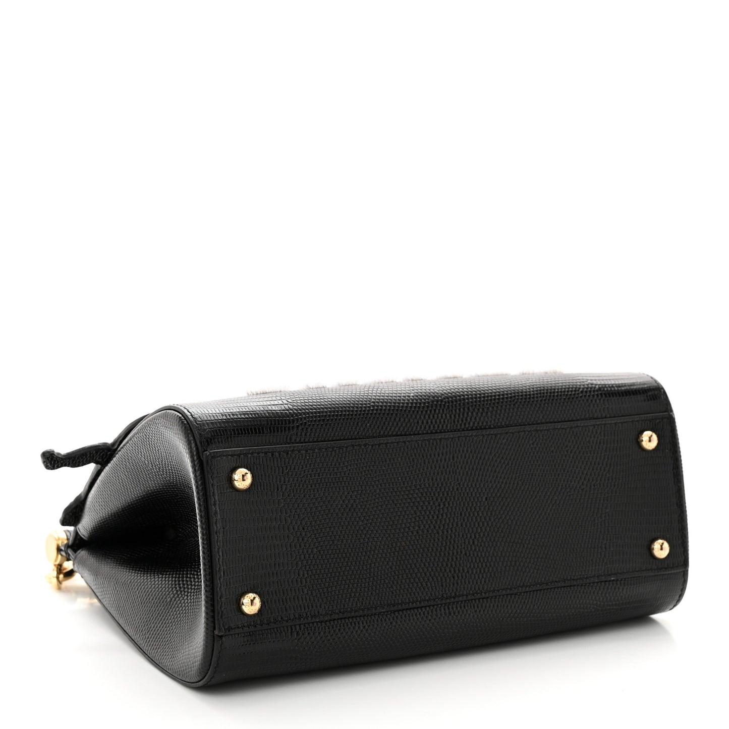 DOLCE & GABBANA Calfskin Iguana Embossed Studded Medium Fashion Sinner Patch Miss Sicily Satchel Black