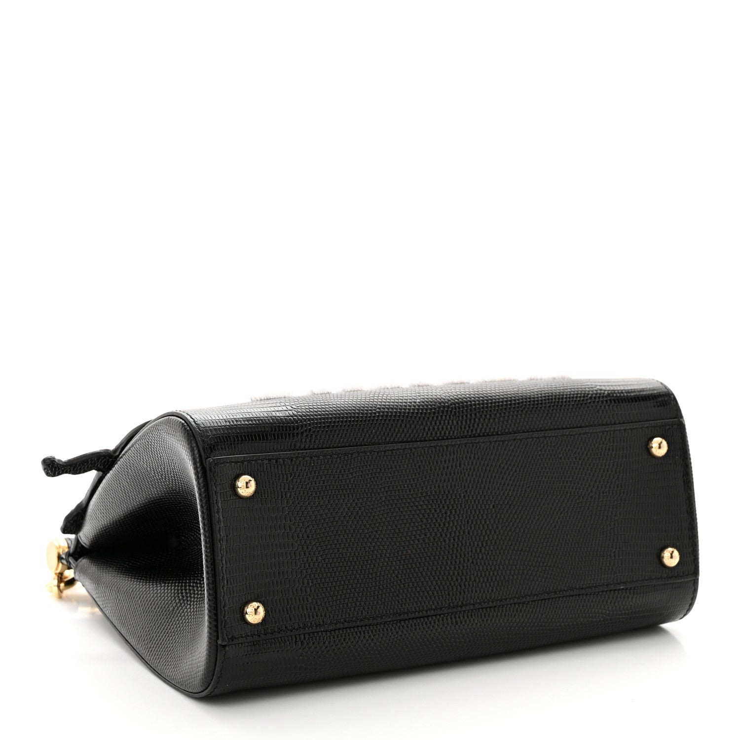 Dolce & Gabbana DOLCE & GABBANA Calfskin Iguana Embossed Studded Medium Fashion Sinner Patch Miss Sicily Satchel Black 4 of 10