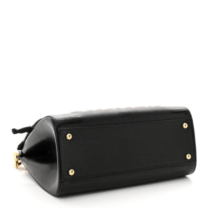 Dolce & Gabbana DOLCE & GABBANA Calfskin Iguana Embossed Studded Medium Fashion Sinner Patch Miss Sicily Satchel Black 4 of 10