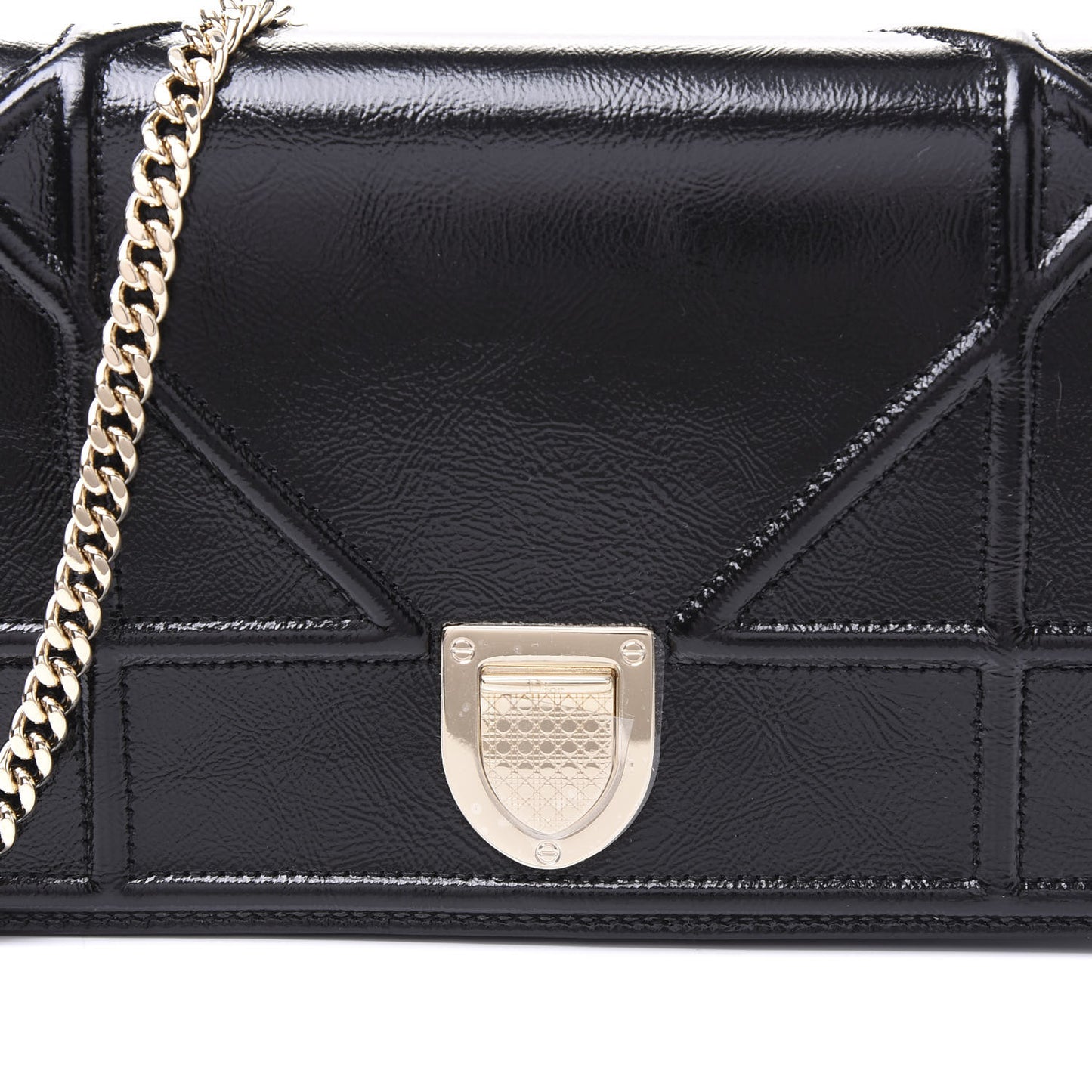 Patent Diorama Wallet on Chain Pouch Black